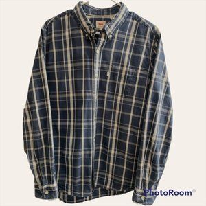 Levis Plaid Long sleeves Buttoned Polo shirt Blue and White size Large